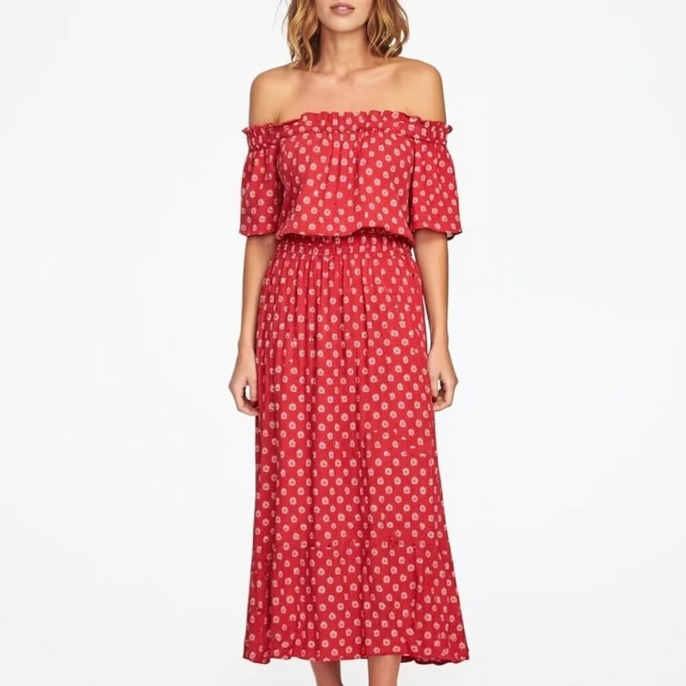 🌟NWT 1.STATE Red Floral Off The Shoulder Maxi Dress XS